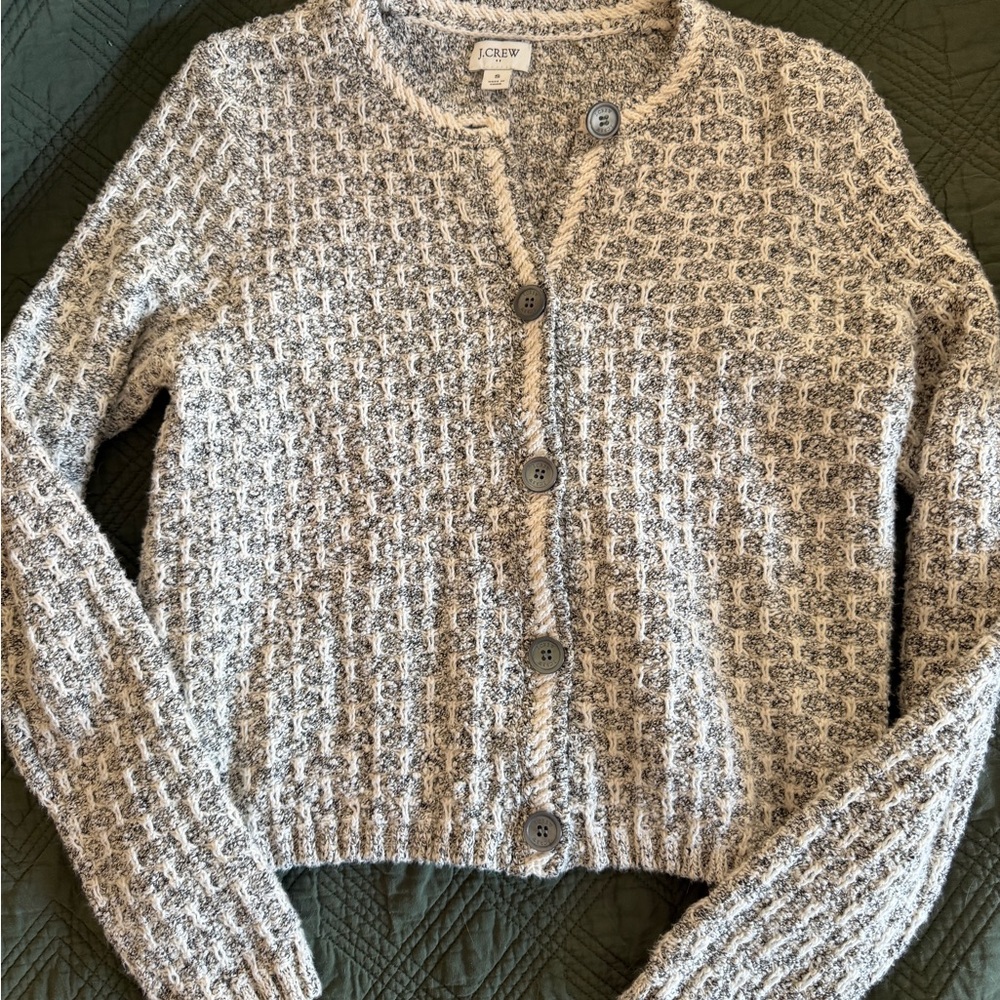 J. Crew Textured Gray Cardigan Sweater